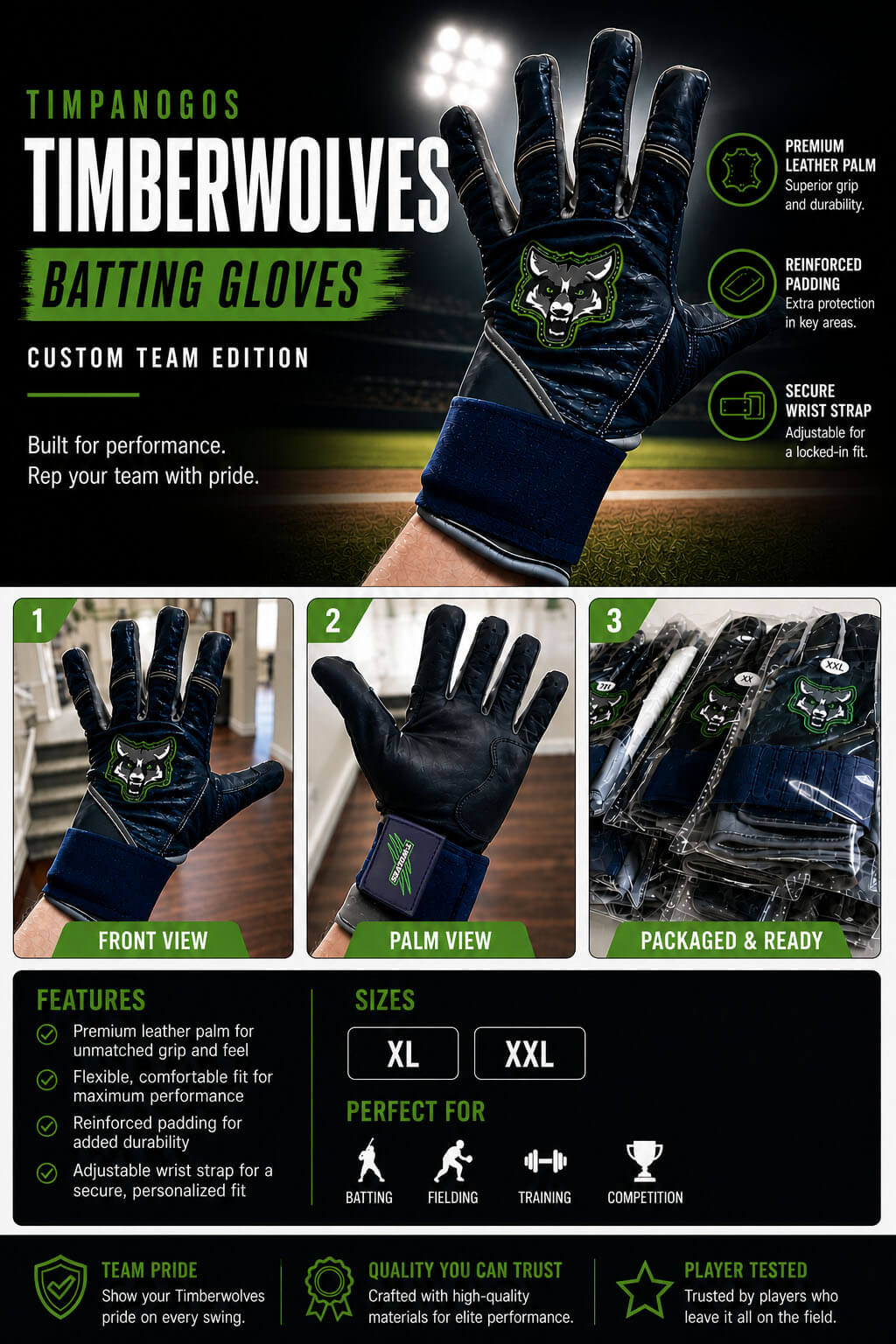 Timpanogos Timberwolves custom batting gloves graphic